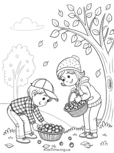 🍁 40+ осінніх розмальовок для дітей: від малюків до старших • Kids Time KidsTime_розмальовка діти збирають горішки
