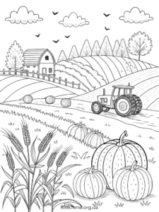 🍁 40+ осінніх розмальовок для дітей: від малюків до старших • Kids Time KidsTime_розмальовка Фермер, що збирає врожай