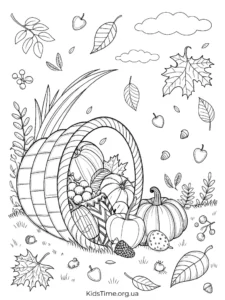 🍁 40+ осінніх розмальовок для дітей: від малюків до старших • Kids Time KidsTime_розмальовка кошик врожаю