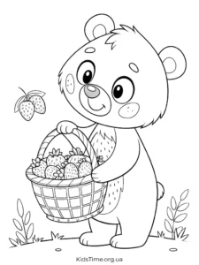 🍁 40+ осінніх розмальовок для дітей: від малюків до старших • Kids Time KidsTime_розмальовка ведмедик збирає ягідки