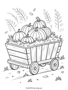 🍁 40+ осінніх розмальовок для дітей: від малюків до старших • Kids Time KidsTime_Розмальовка Віз із соломою та гарбузами
