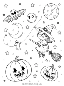🎃 Розмальовки Хелловін: 30+ безкоштовних шаблонів для друку • Kids Time хелловін у космосі розмальовка