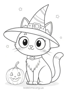 🎃 Розмальовки Хелловін: 30+ безкоштовних шаблонів для друку • Kids Time милий кіт відьма розмальовка хелловін