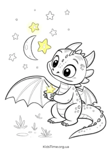 Розмальовки Беззубик та друзі 🐉 скачати й роздрукувати • Kids Time Розмальовка Беззубик грає зі зірочками - для дітей 3-7 років