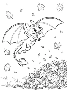 Розмальовки Беззубик та друзі 🐉 скачати й роздрукувати • Kids Time Розмальовка Беззубик серед листя осіннього