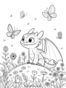 Розмальовки Беззубик та друзі 🐉 скачати й роздрукувати • Kids Time Розмальовка Дракон стрибає у квітах