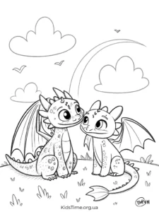 Розмальовки Беззубик та друзі 🐉 скачати й роздрукувати • Kids Time Розмальовка Ікла та Беззубик - милі дракончики - для дітей 4-8 років