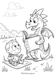 Розмальовки Беззубик та друзі 🐉 скачати й роздрукувати • Kids Time Розмальовка Ікла та дракон у лісі - для дітей 5-9 років