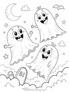 🎃 Розмальовки Хелловін: 30+ безкоштовних шаблонів для друку • Kids Time розмальовка літаючі привиди