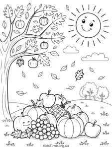 Осінні розмальовки овочів та фруктів🥕🌽🍎: 25+ ідей для дітей • Kids Time Розмальовка Осінній пейзаж з фруктами - для дітей 7-12 років
