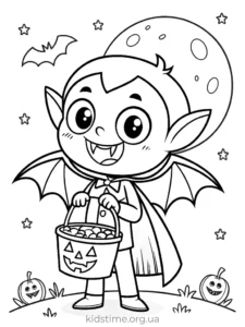 🎃 Розмальовки Хелловін: 30+ безкоштовних шаблонів для друку • Kids Time вампір дитина з цукерками розмальовка